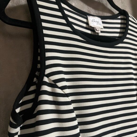 Beige by ECI Black White Striped Sleeveless Fit Flare Horizontal Diagonal Dress - Picture 9 of 12